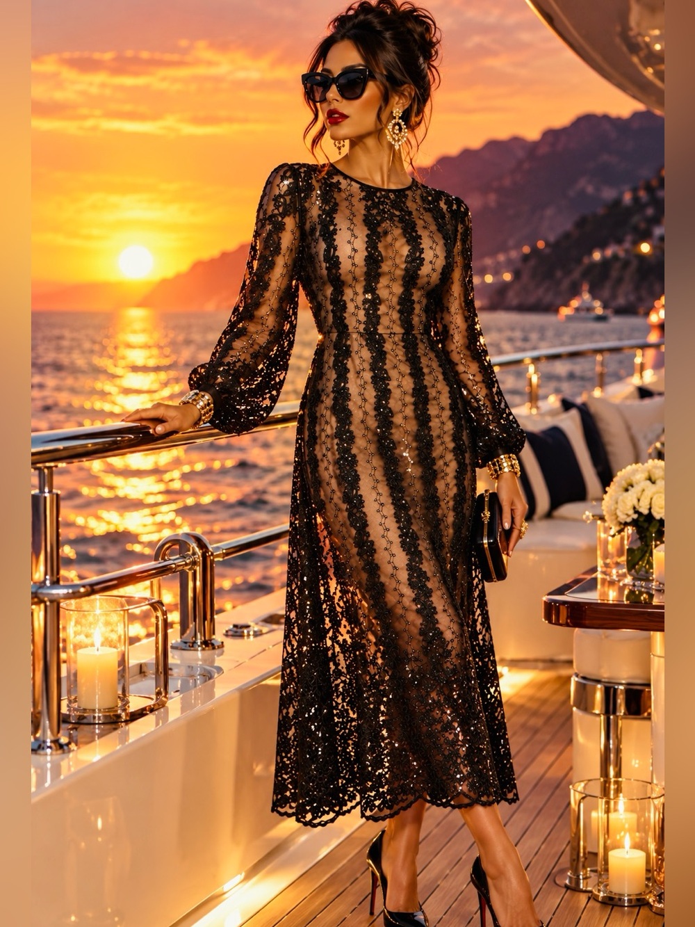 Zara’s Black Sheer Embroidered Sequin Lace Maxi Dress Size M